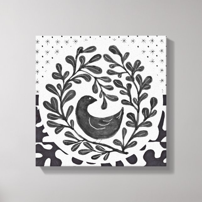 Wall Art Black and White Bird Medallion Canvastryck (Framsida)