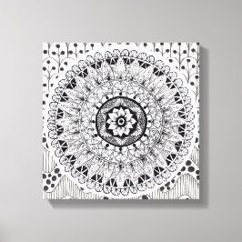 Wall Art Black and White Medallion Doodle Canvastryck