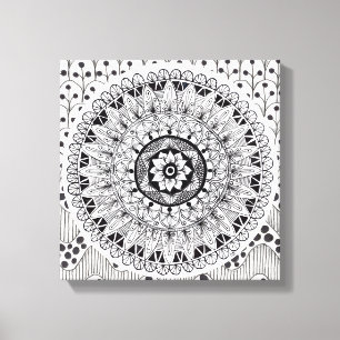 Wall Art Black and White Medallion Doodle Canvastryck