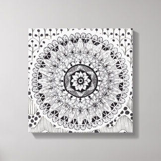 Wall Art Black and White Medallion Doodle Canvastryck