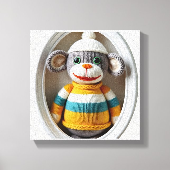  Wall Art Crochete Monkey Canvastryck (Framsida)
