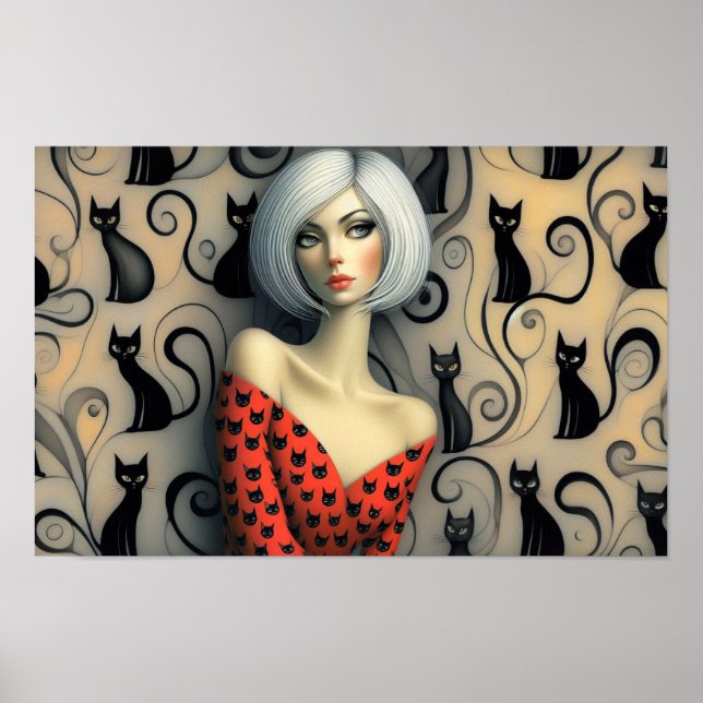 Wall Art Le Femme Svarta katter Poster (Framsidan)