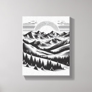 WALL ART Mountain liggande BLACK AND WHITE Canvastryck