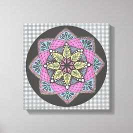 Wall Art Rosa Teal and Gult Medallion Canvastryck