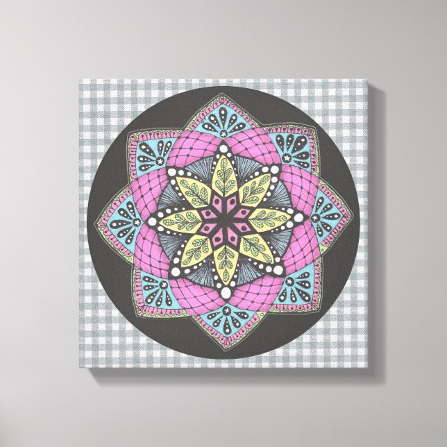 Wall Art Rosa Teal and Gult Medallion Canvastryck (Framsida)