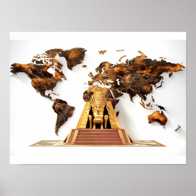 Wall Art World Map med Pharaohs-design Poster (Framsidan)