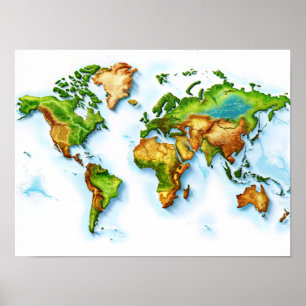 Wall Art World Topography Karta Poster