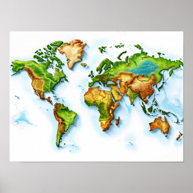 Wall Art World Topography Karta Poster (Framsidan)