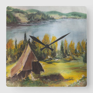 Wall Clock Ann Hayes målar Chalet på Sjö Fyrkantig Klocka