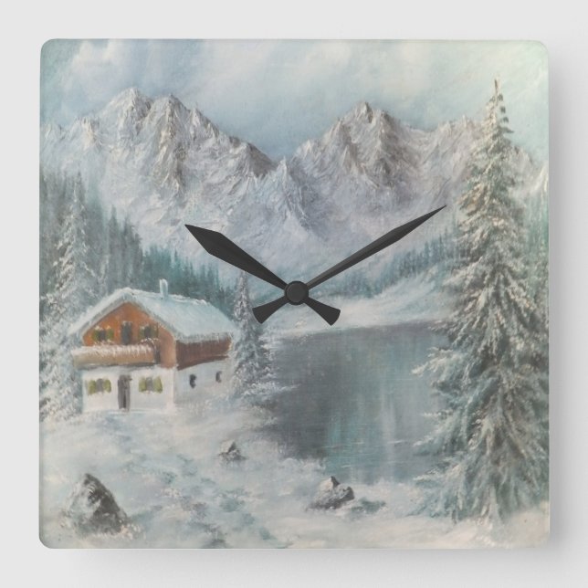 Wall Clock Ann Hayes Painting Bavarian Snö Dream Fyrkantig Klocka (Framsida)