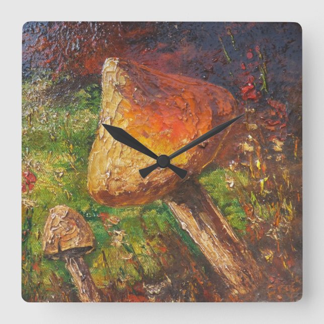 Wall Clock Ann Hayes Painting Mushroom Fyrkantig Klocka (Framsida)