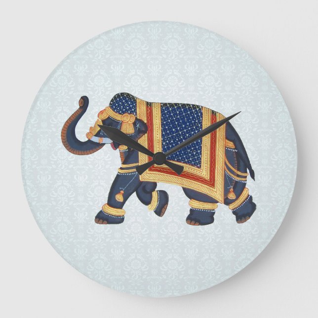 Wall Clock blue perle guld Elephant Stor Klocka (Framsida)