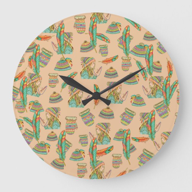 Wall Clock Boho Hat Girl Stor Klocka (Framsida)