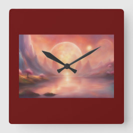 Wall Clock Burgundy färg, Abstrakt Fyrkantig Klocka