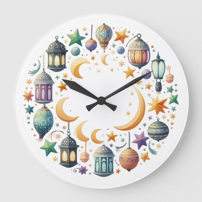 Wall Clock-Eid Mubarak Wreath Wall Clock Stor Klocka (Framsida)