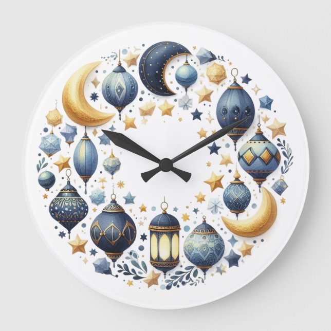 Wall Clock-Eid Mubarak Wreath Wall Clock Stor Klocka (Framsida)