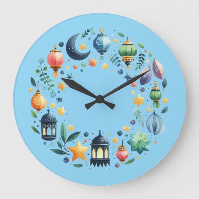 Wall Clock-Eid Mubarak Wreath Wall Clock Stor Klocka (Framsida)