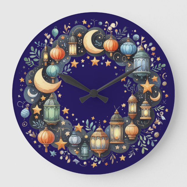 Wall Clock-Eid Mubarak Wreath Wall Clock Stor Klocka (Framsida)