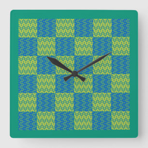 Wall Clock, Emerald and Blue Patchwork Mönster Fyrkantig Klocka