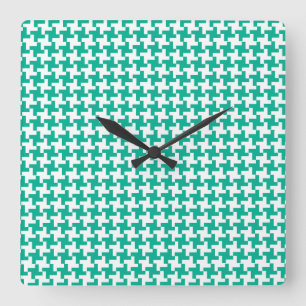 Wall Clock, Emerald Grönt Dogtooth Check Fyrkantig Klocka