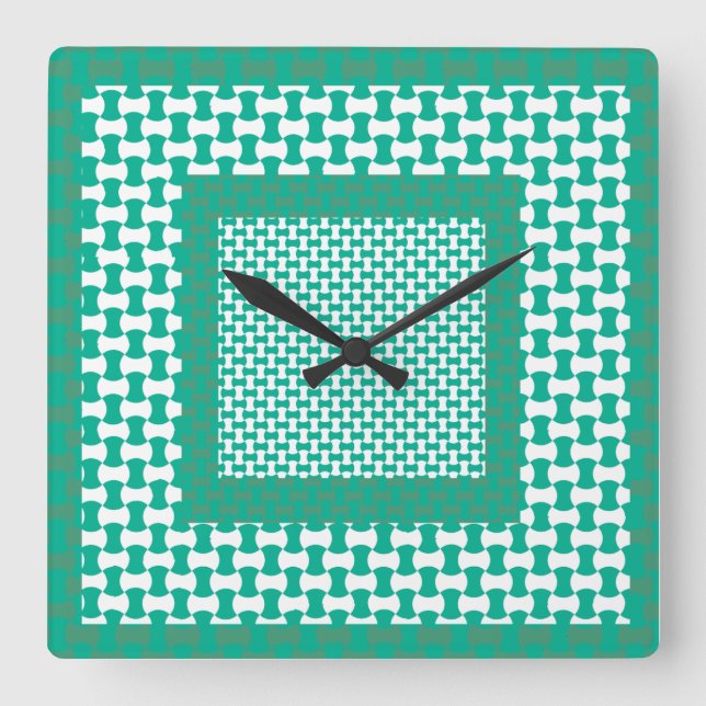Wall Clock, Emerald Grönt Geometric Mönster Fyrkantig Klocka (Framsida)