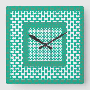 Wall Clock, Emerald Grönt Geometric Mönster Fyrkantig Klocka