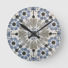 Wall Clock - Floral Designer Blue Grey Replica Rund Klocka
