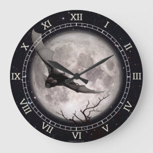 Wall Clock Flying Fladdermus, Full Moon, Gothic, V Stor Klocka