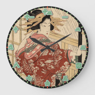 Wall Clock Geisha Dam Japanska Kanji Numerals Stor Klocka