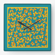 Wall Clock, Golden Butterflies på Teal