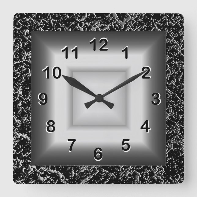 Wall Clock Grått Metall Titta svart Silver Fyrkantig Klocka (Framsida)