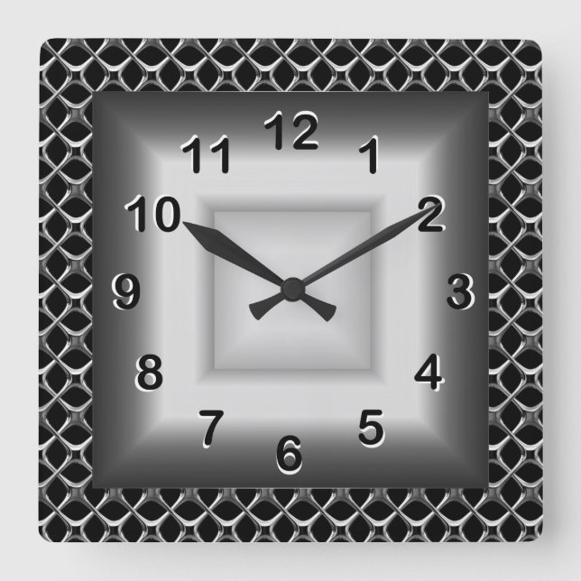 Wall Clock Grått Metall Titta svart Silver Fyrkantig Klocka (Framsida)
