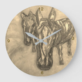Wall Clock Horses in Sepia Stor Klocka