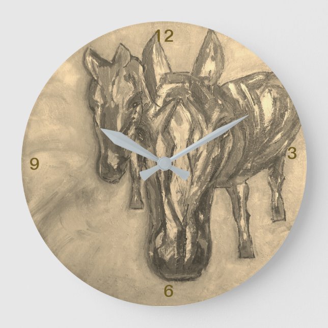 Wall Clock Horses in Sepia Stor Klocka (Framsida)