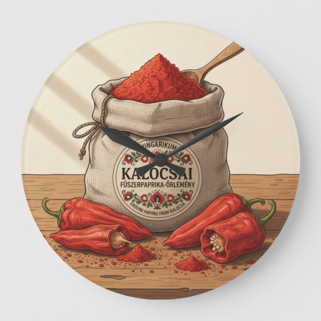 Wall Clock Hungarian Kalocsai Paprika Spice Art  Stor Klocka (Framsida)