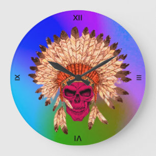 Wall Clock Indian Skull Stor Klocka