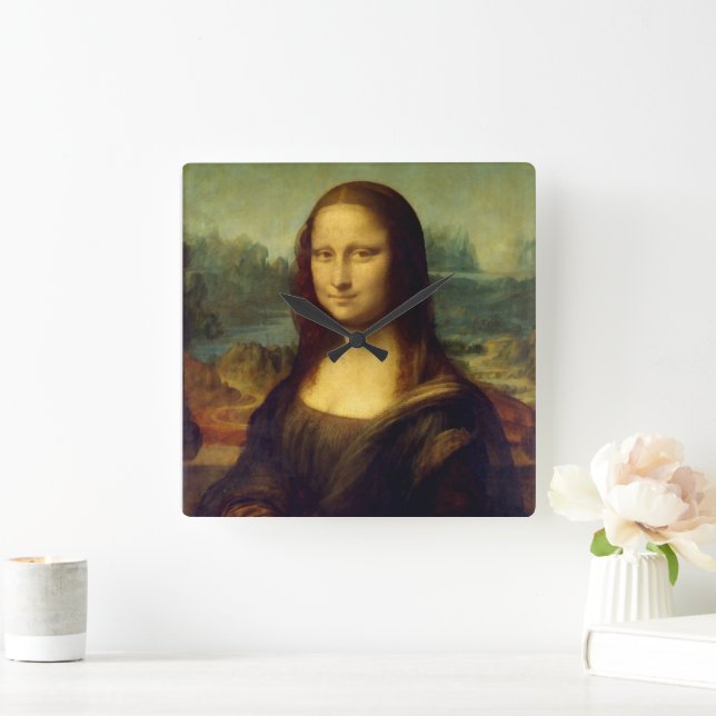 Wall Clock med Da Vincis Mona Lisa Fyrkantig Klocka (Hem)