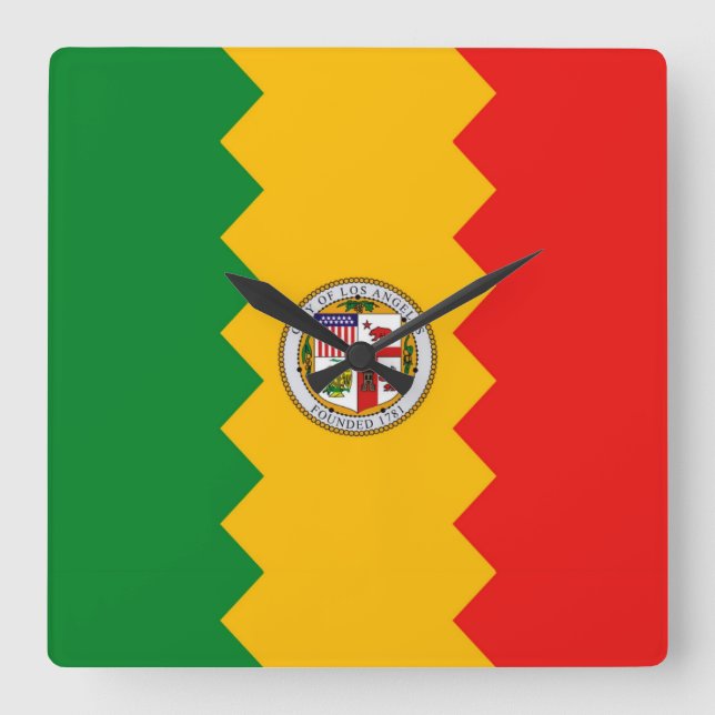 Wall Clock med Flagga i Los Angeles, Kalifornien Fyrkantig Klocka (Framsida)