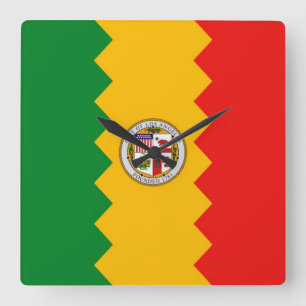 Wall Clock med Flagga i Los Angeles, Kalifornien Fyrkantig Klocka