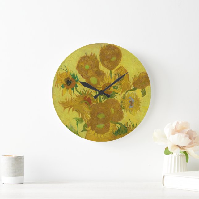 Wall Clock med Van Goghs solblommor Stor Klocka (Hem)