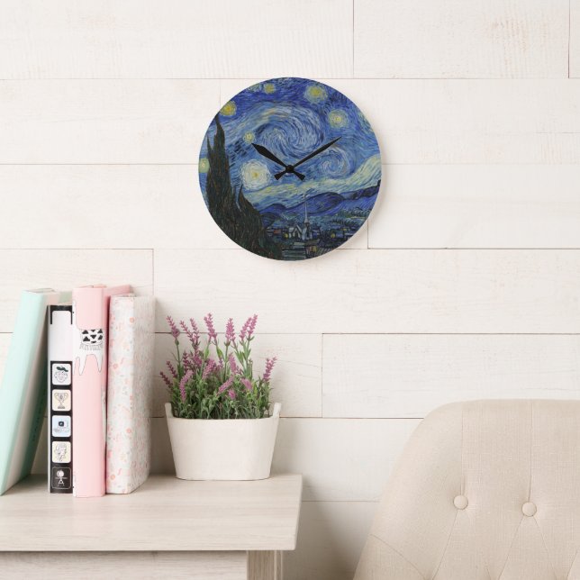 Wall Clock med Van Goghs Starry Natt Stor Klocka (Läsesal)