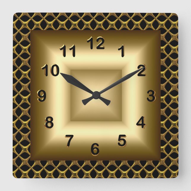 Wall Clock Metall Se svart Bronze Guld Fyrkantig Klocka (Framsida)