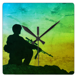 Wall Clock Military Soldier Silhouette Fyrkantig Klocka