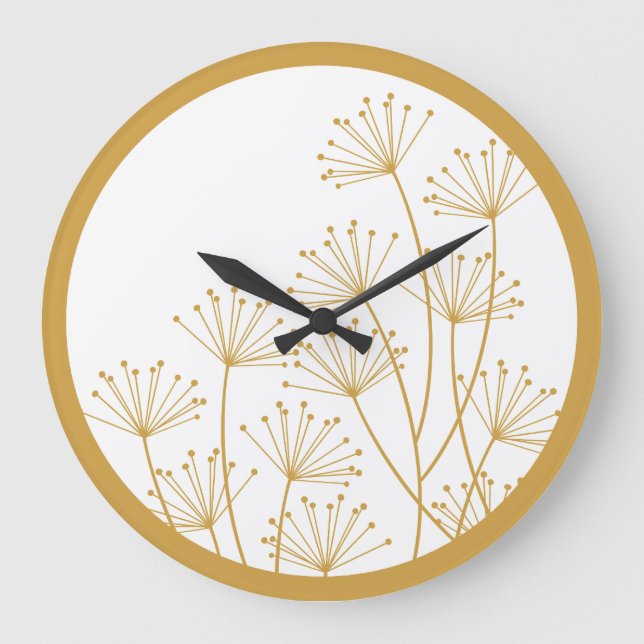 Wall Clock - Mod Dandelions i Guld Stor Klocka (Framsida)