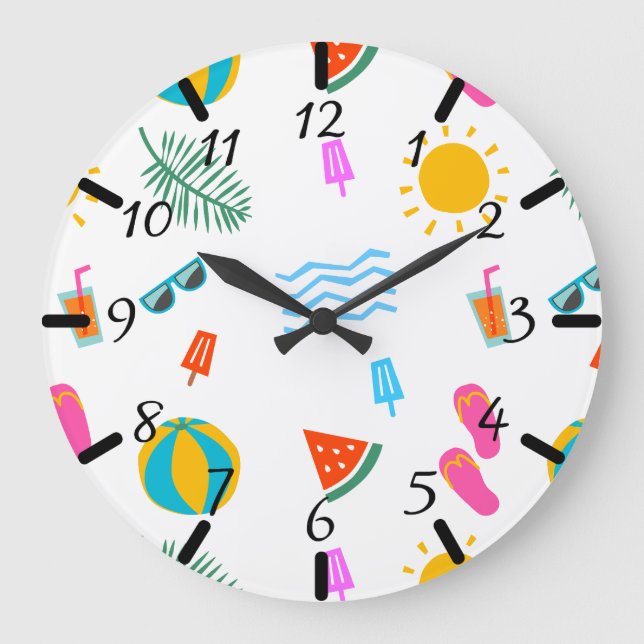 Wall Clock Mönster för sommarklocka Stor Klocka (Framsida)