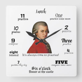 Wall Clock - Mozart - It's always time to practice Fyrkantig Klocka