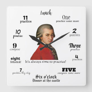 Wall Clock - Mozart - It's always time to practice Fyrkantig Klocka
