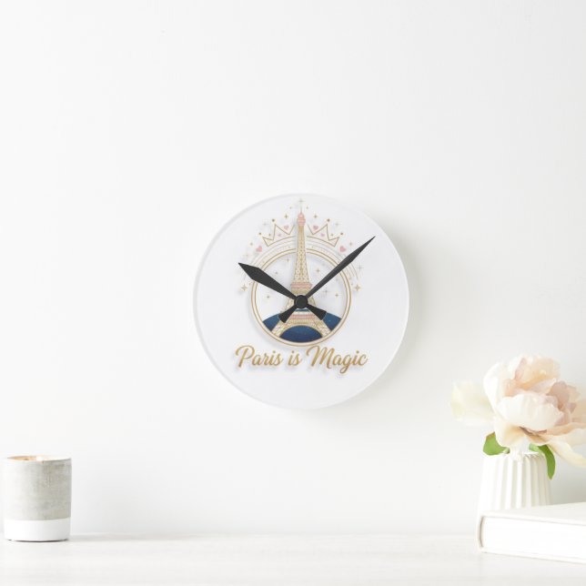 Wall Clock - Paris Elegant Eiffel Tower Rund Klocka (Hem)
