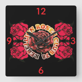 Wall Clock RebellionRosesClub78  Fyrkantig Klocka