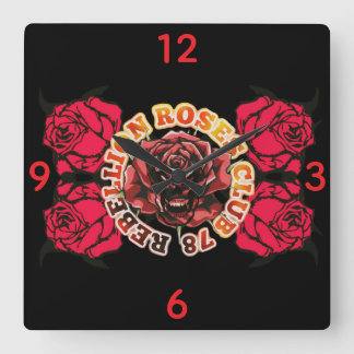 Wall Clock RebellionRosesClub78 Fyrkantig Klocka